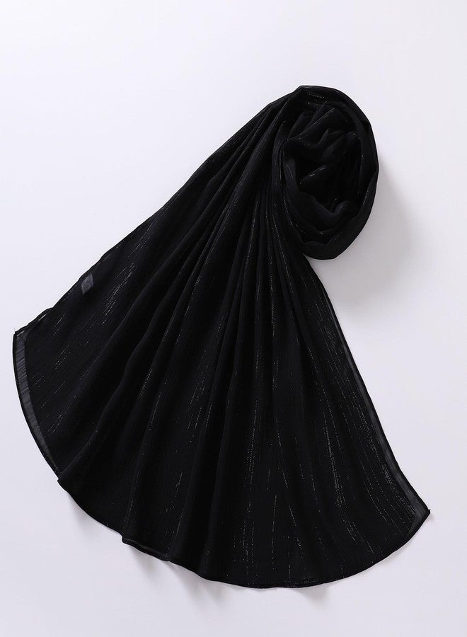 HURESON Women Hijab Chiffon Head Scarf Lightweight Shimmer Scarves Crepe Wedding Shawls and Wraps for Evening Dresses Shiny (Black) - Image 5